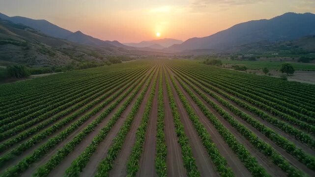 avocado orchards in rural Michoac&aacute;n, symmetrical agricultural fields at sunrise video
