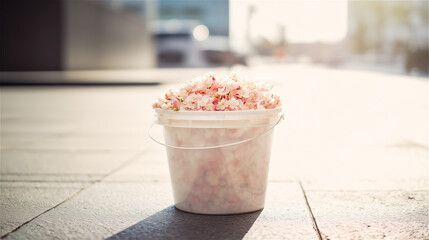 バケツいっぱいに集められた桜の花びら・春の掃除と片付け