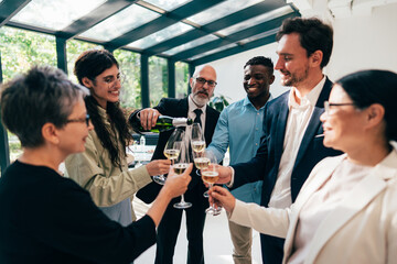 Businessmen and businesswomen making a corporate party