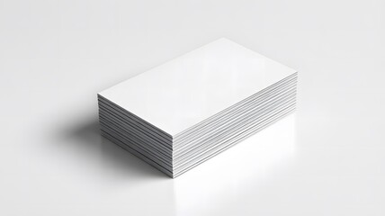Pristine stack of blank white business cards on a reflective surface, perfect for professional branding, custom design mockups, and corporate identity displays