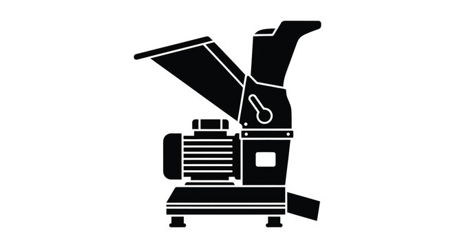 A stark black silhouette of an industrial wood chipper machine showcasing its mechanical form silhouette high quality professional