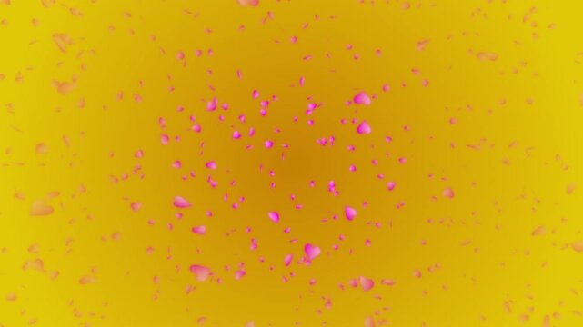 "Pink heart shapes being lit up and falling down on gold gradient background. Abstract background for Happy Valentine's day and wedding ceremony.