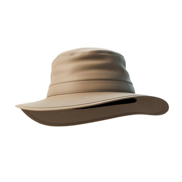 Stylish tan safari hat with a wide brim, offering sun protection, isolated on a white background.