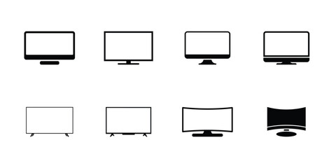 Modern screen and monitor icon set, Flat and curved display vectors