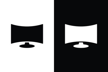 Simple curved monitor symbol, Black and white ultrawide screen silhouette vector