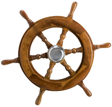 Vintage boat steering wheel  isolated with transparency