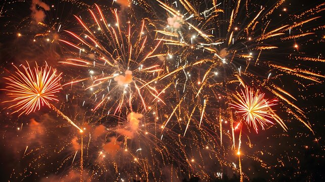 Spectacular fireworks display illuminating the night sky with vibrant colors