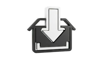 3D House Icon with Down Arrow