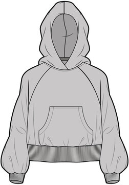 Oversized Baggy Hoodie Sweater Fashion Flat Sketch Vector Illustration, CAD, Technical Drawing, Flat Drawing, Template, Mockup. 