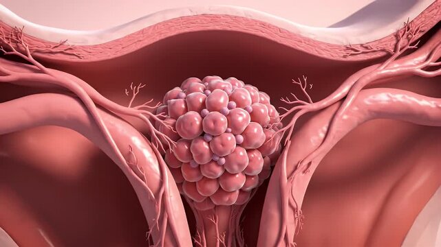 3D Rendered Uterine Fibroid Animation Demonstrating Pathological Growth Within Reproductive Organ for Medical Education