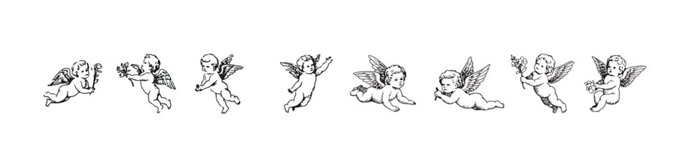 Set of vintage cherub illustrations for romantic holiday design elements decoration © FARJANAAKTER