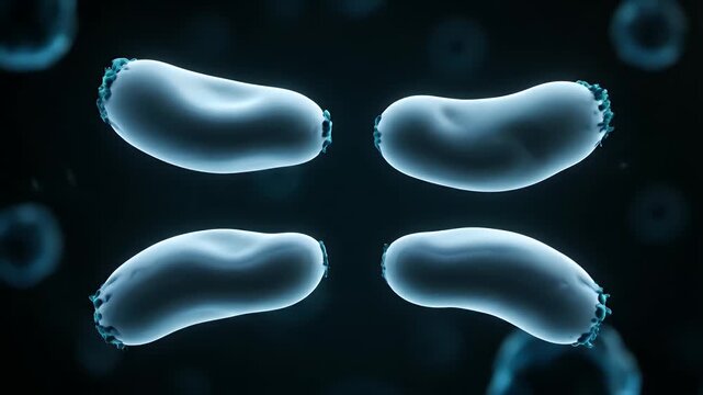 Abstract 3D Animation of Chromosomes in Cell Division with Luminous Structures and Dark Background, Educational Medical