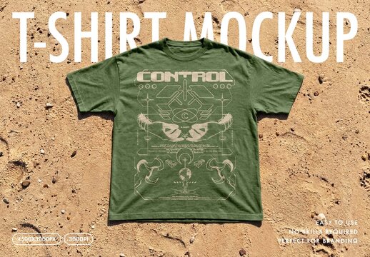 T-Shirt Mockup Flat Lay on Sand