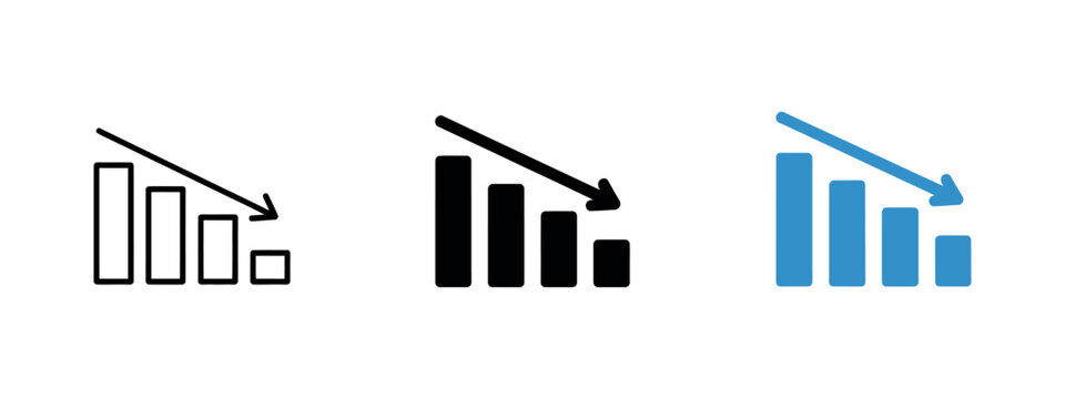 Bar Chart with Downward Arrow Icon Showing Negative Business Trend Vector