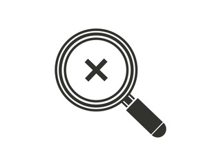 Magnifying glass with cross mark icon, concept of search error or no results found.