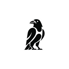 Simple black and white illustration of a crow standing alone viewed from the side