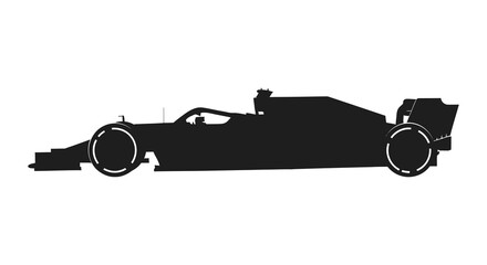 Obraz premium A sleek black formula one racing car is depicted in a striking side profile silhouette high quality professional