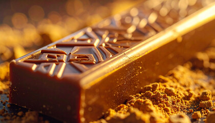 Elegant gourmet chocolate with artistic patterns on a rustic dark background