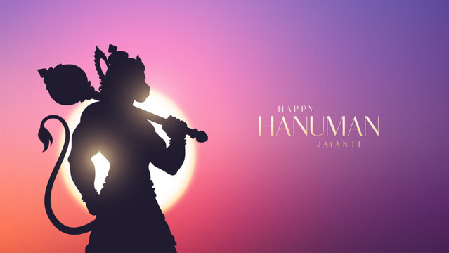 Happy Hanuman Jayanti Hindi Greeting, God Hanuman Background Design. A Hindu festival celebrated of lord hanuman birthday. Translation In English "Happy Hanuman Jayanti"