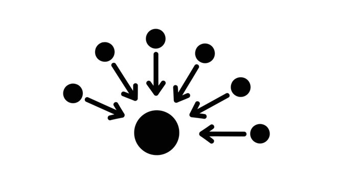 Multiple Points Converging to a Central Focus Point, Illustrating Centralization Strategy on Isolated White Background