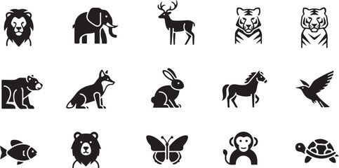 Obraz premium Black and white silhouettes of various animals and mythical creatures