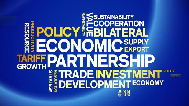 Economic Partnership animated word cloud-text design animation tag kinetic typography seamless loop.