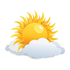Naklejka premium Cartoon sun shining above fluffy clouds