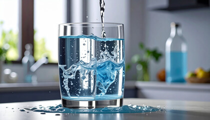 High-speed photography of a beautiful water crown splash with golden bokeh