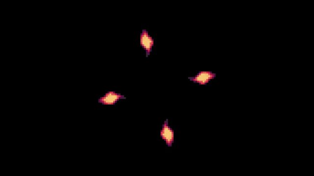 magical flame four point position effect in pixel art style with black screen background