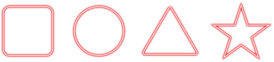 Naklejka premium Red neon geometric frames set including square circle triangle and star shapes with glowing light effect on white background vector illustration