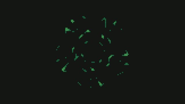 green color flower bomb flame explosion in pixel art style with black screen background