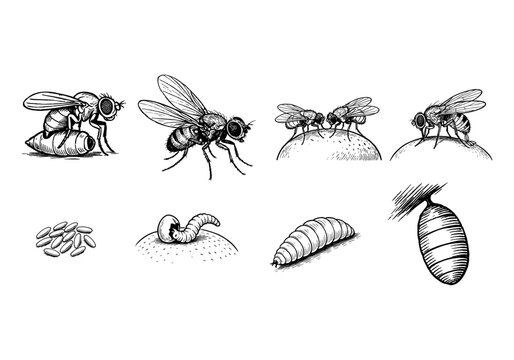 Fruit Fly Life Cycle Hand Drawn Illustration Vector by AZ for Books, Arts, Design and Decoration Graphic Asset