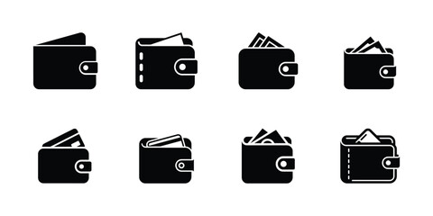 Black wallet icons in different positions and states