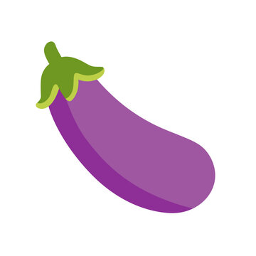 Cartoon Fresh Purple Eggplant Aubergine with Green Calyx Illustration