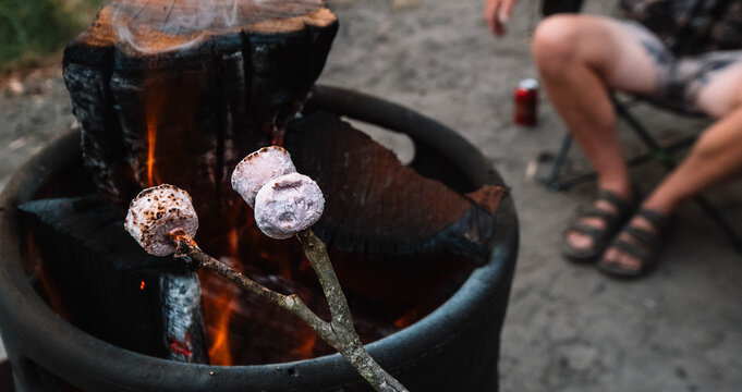 Toasting Marshmallows over a camp fire.