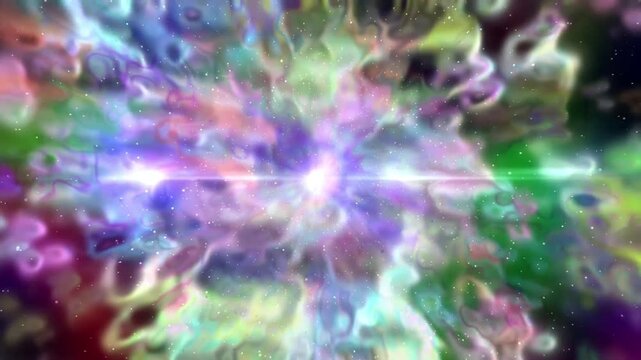 Abstract neon galaxy nebula background with smooth flowing colorful gaseous clouds and light particles