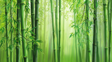 Fototapeta premium Dense Green Bamboo Forest with Soft Light