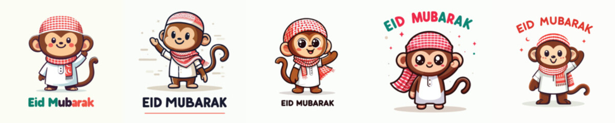 cute monkey character vector saying eid mubarak © Ubaid Art