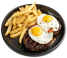 traditional spanish dish eggs con hamburguesa