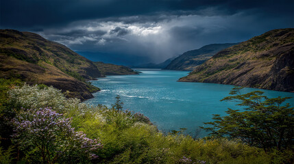 Dramatic Clouds Over a Peaceful Lake in a Lush Valley