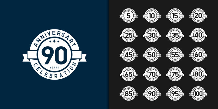 Set of trendy anniversary logotype. Modern geometric anniversary celebration icons design