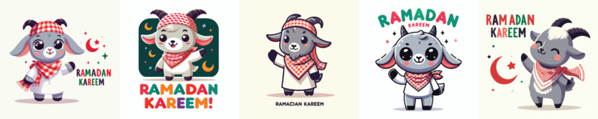 cute goat character vector saying ramadan kareem