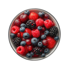 Fresh fruit bowl top view with transparent background