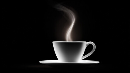 White Ceramic Cup with Rising Steam Against Dark Background
