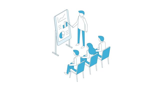 Business plan outline isometric concept with people. Strategic business planning, creating financial plan, startup development, corporate marketing strategy.