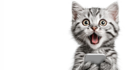 Smartphone shocked meme cat with copy space on white background cat-meme_1269