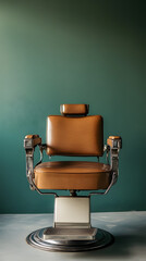 Brown Leather Barber Chair on Green Wall