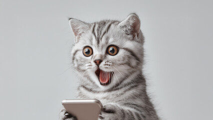 Smartphone shocked meme cat with copy space on white background cat-meme_1270