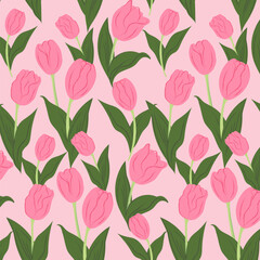 Seamless tulip pattern in hand-drawn style. Floral vector illustration for textile, wrapping paper, and surface design.