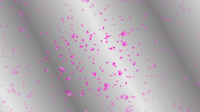 Pink heart shapes being lit up and falling down on gold gradient moving background. Abstract background for Happy Valentine's day and wedding ceremony.
